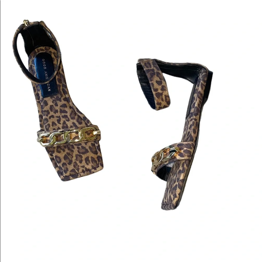 NEW GOOD AMERICAN Ankle Strap Sandal In  Leopard